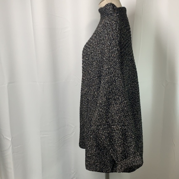 Max Studio Soft & Cozy Slouchy Batwing Mock Neck Sweater Grey Black, Sz XL - Picture 8 of 13